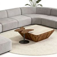 Table basse en marbre, ensemble de tables basses pour salon, table basse contemporaine simple en forme de pétale, table basse en placage de bois