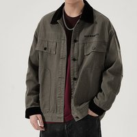 Veste en jean personnalisée OEM pour homme, denim gris délavé, col contrastant, coupe décontractée, boutonnée, vêtement de travail, vêtement d'extérieur