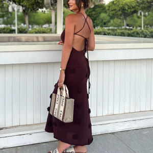 فستان سباحة جديد محبوك فرنسي سادة من TW بفتحة رقبة على شكل حرف V فستان على شكل هيب ملفوف بقصة ضيقة 3D فستان على شاطئ البحر للعطلات فستان للشاطئ - Product Image 4