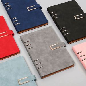 Custom A5 Binder Leather Business Notebook 100 Sheet PU Loose-<b>Leaf</b> Planner with Magnetic Buckle for School Use - Product Image 6