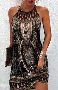 Abito senza maniche aderente aderente da donna Vintage <span class=keywords><strong>Chic</strong></span> occidentale con stampa leopardata bohémien con stampa Sexy piume - Product Image 4