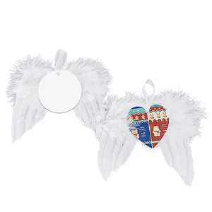 China almacén de EE. UU. Sublimación en blanco MDF ala de plumas adorno de Navidad adorno de ala de Ángel en blanco para decoración de árbol de Navidad