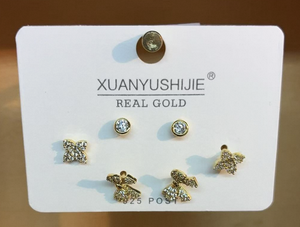 Xuanyushijie Orecchini a Perno alla Moda Placcati Oro con Farfalla e Zirconi, Set di Gioielli da Donna in Lega d'Oro Vero, 3 Paia - Product Image 3