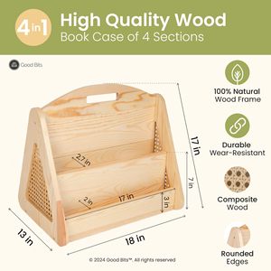 Estantería de madera para niños, estante de almacenamiento de 2 niveles, color madera natural, organizador de libros de tipo vertical - Product Image 4