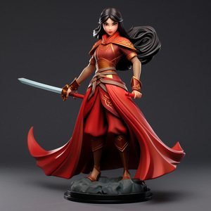 Figura de Resina Personalizada, Personaje de Dibujos Animados con Cabello Largo y Vestido Rojo, Guerrero, Caja Sorpresa de PVC, Juguete Coleccionable, Estatua - Product Image 1
