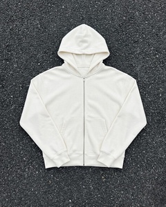 Men's <b>White</b> Hooded <b>Zip</b>-<b>Up</b> Sweatshirt Regular Sleeve Solid Color French Terry Cotton Autumn Style - Product Image 1
