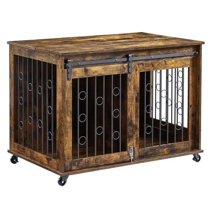 Đa Chức Năng Bằng Gỗ Lật Top Kim Loại Dog Cũi Lồng Trong Nhà Văn Phòng Nhỏ Pet Crate Nhà Cho Chó Và Mèo