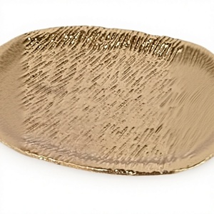 Decorative Textured Gold Metal <b>Oval</b> Tray Eco-Friendly Party <b>Coffee</b> <b>Table</b> Centerpiece Jewelry Organizer Catchall Dish Vanity - Product Image 1