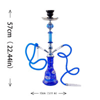 Kit Chicha Double Tuyau 57cm avec Foyer en Verre, Bol en Céramique, Plateau Métallique, Feuilles et Embouts pour Bar, Café, Fête