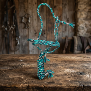 Cuerda Trenzada Color Verde Azulado y Gris para Caballo con Extremos de Borlas - Product Image 3