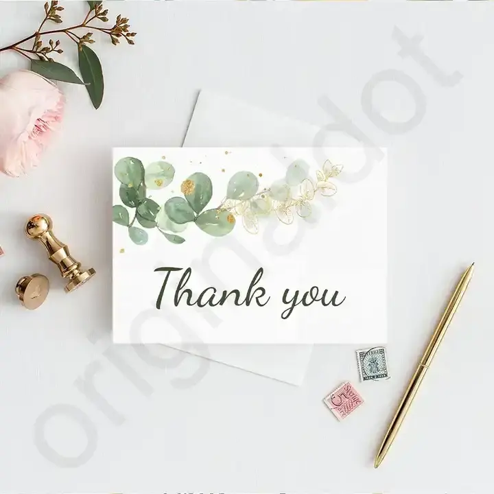 Venta al por mayor de tarjetas de felicitación de flores y plantas personalizadas, papel impreso, cartón, rosa, tarjetas de agradecimiento para decoración de regalo