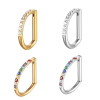 Cincin Hidung Bentuk D Berlapis Zirkonia Baja Tahan Karat 8mm Perhiasan Tindik Geometris Unisex Trendi