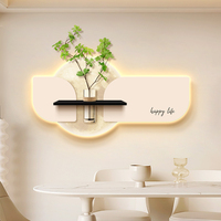 Lukisan Dekoratif Ruang Tamu Rumah Modern Sederhana, Lukisan Batu Pasir 3D, Lukisan Lampu LED dan Vas Tanaman Hijau, Seni Dinding