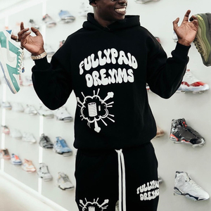 Custom Logo Mens Heavyweight French Terry 3D Puff Print <strong>Tracksuit</strong> Flared Stacked Sweatpants and Hoodie Set <strong>Tracksuits</strong> for Men - Product Image 2