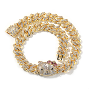 Nuevo <span class=keywords><strong>collar</strong></span> de cadena de eslabones cubanos de 13mm con abalorio de gato, joyería de latón chapada en oro para mujeres y hombres - Product Image 3