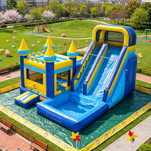 <span class=keywords><strong>Château</strong></span> gonflable commercial en PVC <span class=keywords><strong>bleu</strong></span> et jaune classique, combo <span class=keywords><strong>château</strong></span> de saut avec toboggan aquatique et piscine - Product Image 1