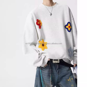 Pull tricoté à col rond brodé floral épais pour homme et femme, style décontracté et polyvalent, design ample de marque tendance - Product Image 1