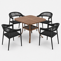 Ensemble de salle à manger d'extérieur pour 4 personnes, table en aluminium 5 pièces et chaises en rotin tressé, mobilier de jardin imperméable, résistant au soleil et à la rouille