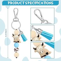 Porte-clés en perles Vache des Highlands avec pompon, design durable, idéal pour sacs à dos, clés et intérieurs de voiture