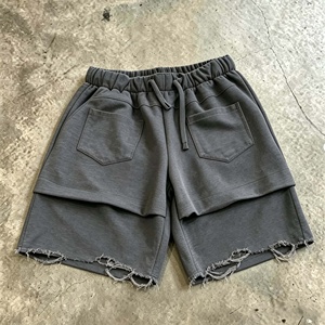 Streetwear Custom Printing logo Distressed Vintage Knee Length Baggy Sweat Cotton <b>Shorts</b> for <b>Men</b> - Product Image 2