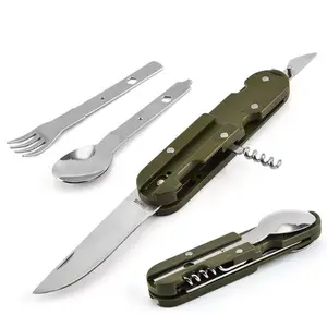 Bán buôn túi gấp ngoài trời dã ngoại sử dụng thép không gỉ dao muỗng nĩa Flatware dao kéo đồ dùng thiết lập du lịch cắm trại uten