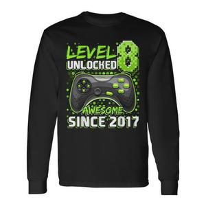 Camiseta de manga larga Level 8 Gamer, impresionante desde 2017, regalo de cumpleaños para niños, camiseta para fiesta de videojuegos - Product Image 1