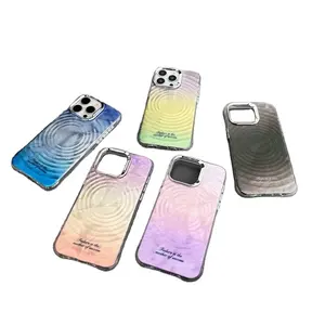 Pola gelombang air pewarna Halo gradien baru dengan rasa tinggi antijatuh cocok untuk iPhone 15 casing lapis listrik yang disesuaikan