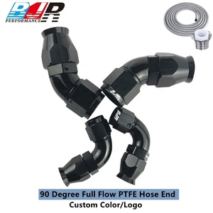 Raccords <span class=keywords><strong>de</strong></span> <span class=keywords><strong>tuyau</strong></span> PTFE à 90 degrés à flux complet BJR haute performance, en aluminium usiné CNC, pour raccords femelles AN3 AN6 AN8, à tête hexagonale anodisée - Product Image 1