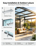 Kit de véranda en aluminium 4 saisons Sunnyjoy, directement de l'usine, avec double vitrage trempé Low-E, personnalisable pour chambre à coucher