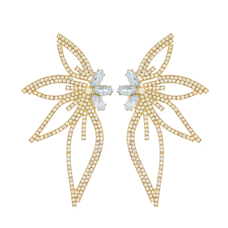 Bijoux arrivée bijoux de mode exagérer fleur plein diamant personnalisé papillon boucle d'oreille cristal femmes