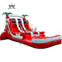 WINWAYTOYS Toboggan aquatique gonflable double piste rouge en PVC écologique, thème noix de coco tropicale, pour enfants, idéal pour les fêtes estivales en extérieur