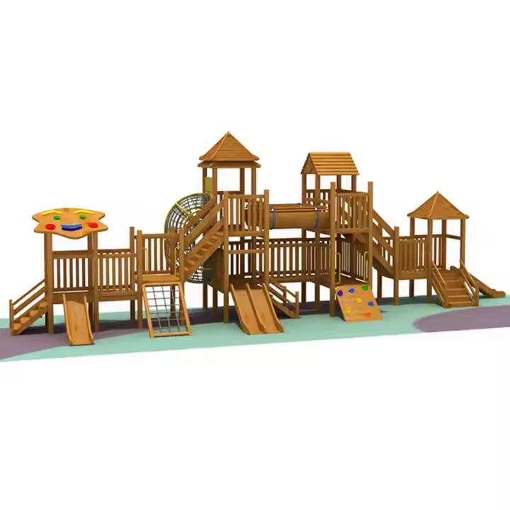 Custom Wooden Kids Outdoor Playground Equipment Educational Wooden Playgrounds for Children Commercial Play Area