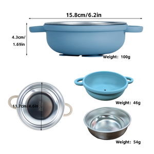 Tazón Infantil de Acero Inoxidable 304 con Revestimiento de Silicona |   Tazón de succión anti-escaldaduras de doble asa para pasta de arroz y alimentación <span class=keywords><strong>BLW</strong></span> - Product Image 6