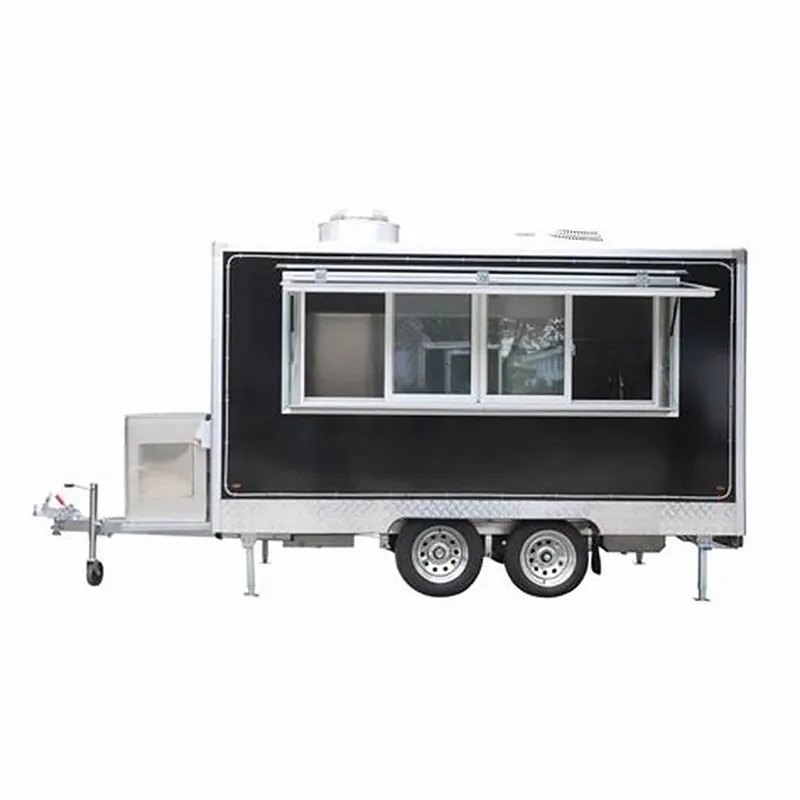 철판 모바일 레스토랑 야채 장비 히트 트럭 모바일 파니니 식품 트레일러 블랙 냉장고 반 과일 식품 카트