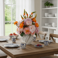 Bouquet de fleurs artificielles mélangées pêche, orange, pivoine et hortensia, bouquet de fleurs au toucher réel pour centre de table de mariage, décoration de la maison
