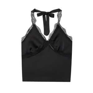 Vêtements pour femmes, nouvelle mode d'hiver, haut court à dos nu en dentelle à col halter et encolure en V, double satin, polyvalent - Product Image 2