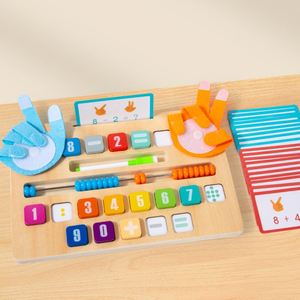Tableau de manipulation mathématique en bois double face 2-en-1 pour enfants : Comptage au doigt et traçage des chiffres – Jouet éducatif - Product Image 4