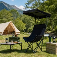 Chaise de camping pliable avec auvent pare-soleil, chaise à dossier haut avec appui-tête, chaise d'extérieur portable pour la plage et la pêche