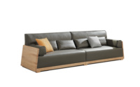 Canapé 4 places en bois massif de frêne avec cadre en bois et coussins en cuir, design Chesterfield moderne, durable pour hôtel, centre commercial, salon