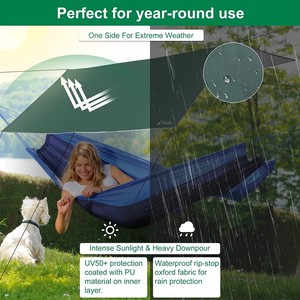 Hamac de camping avec bâche de protection contre la pluie, <span class=keywords><strong>moustiquaire</strong></span>, tente imperméable, pour pique-nique et activités de plein air, en tissu Oxford, avec cadre en aluminium, coupe-vent et anti-UV - Product Image 5