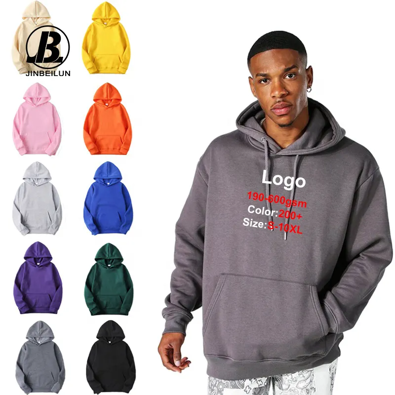 JBeiL Heavyweight Pullover 100% Cotton Logo Hooded Plus Size Men's 400 500 GSM Thick Custom Oversized Heavy Weight Hoodies
