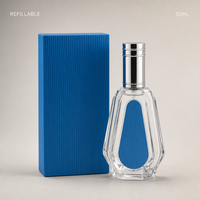 Flacon de parfum vide en verre 50 ml, forme goutte d'eau, bouchon argenté, atomiseur de luxe rechargeable, vente en gros, logo personnalisé