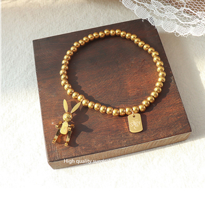 <span class=keywords><strong>Bracelet</strong></span> à breloques Animal en acier inoxydable, perle <span class=keywords><strong>élastique</strong></span> lapin lapin or 18k PVD <span class=keywords><strong>bracelet</strong></span> étanche pour toutes les tailles de poignet - Product Image 1