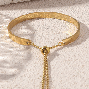 <span class=keywords><strong>Bracelet</strong></span> chaîne perle de taille réglable <span class=keywords><strong>Bracelet</strong></span> en acier inoxydable arabe double face gravé pour hommes et femmes en forme de C sans décoloration - Product Image 3