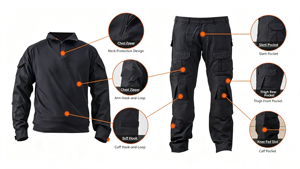 Ensemble uniforme tactique pour homme : Chemise Ripstop à col zippé, pantalon cargo avec poches pour genouillères, tenue <span class=keywords><strong>de</strong></span> service extérieure - Product Image 3