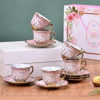 Ensemble Cadeau de Tasses à Café en Céramique Style Européen et Arabe, Assiettes Modernes, Service de 6 Tasses et Soucoupes en Céramique