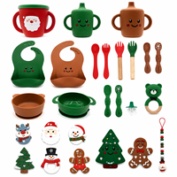 Ensemble de vaisselle en silicone pour bébé avec motif d'arbre de Noël mignon, accessoires de sevrage pour tout-petits, cadeau de Noël pour nouveau-né