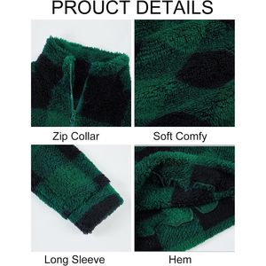 2025 hommes hiver chaud polaire sweat Buffalo Plaid pull avec quart de fermeture éclair et broderie 3D floue Sherpa Style - Product Image 4