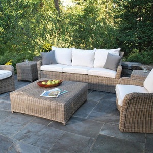 Ngoài trời hiện đại Patio <span class=keywords><strong>sofa</strong></span> <span class=keywords><strong>Set</strong></span> PE wicker mây cắt cuộc trò chuyện <span class=keywords><strong>sofa</strong></span> với Kính Bàn cà phê cho sân sau - Product Image 3