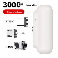Chargeur portable magnétique mini personnalisable, batterie externe Micro USB Type C 3000mAh 3 en 1